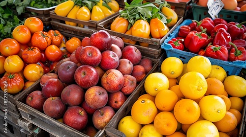 Fresh Produce  Capture a vibrant display of fresh fruits and vegetables at a farmers market