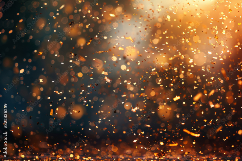 Abstract Golden Bokeh Background with Sparkling Glitter Particles in Warm Light Abstract Golden Bokeh Background with Sparkling Glitter Particles in Warm Light