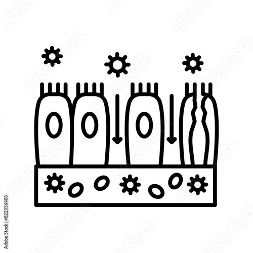 Leaky gut line black icon. Diseases of gastrointestinal tract.Sign for web page, mobile app, button, logo. Vector isolated button.