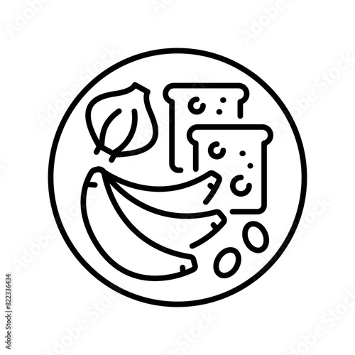 Prebiotic products line black icon. Banana, bread, garlic.Sign for web page, mobile app, button, logo. Vector isolated button.