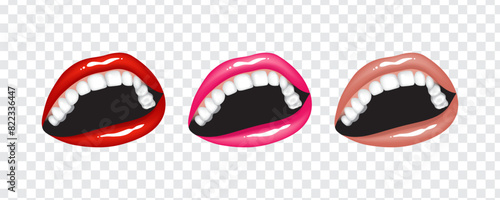 Wallpaper Mural Beautiful bright sexy glossy female lips, teeth, smile in red, pink and beige nude colors. Set of isolated vector illustrations on transparent background Torontodigital.ca