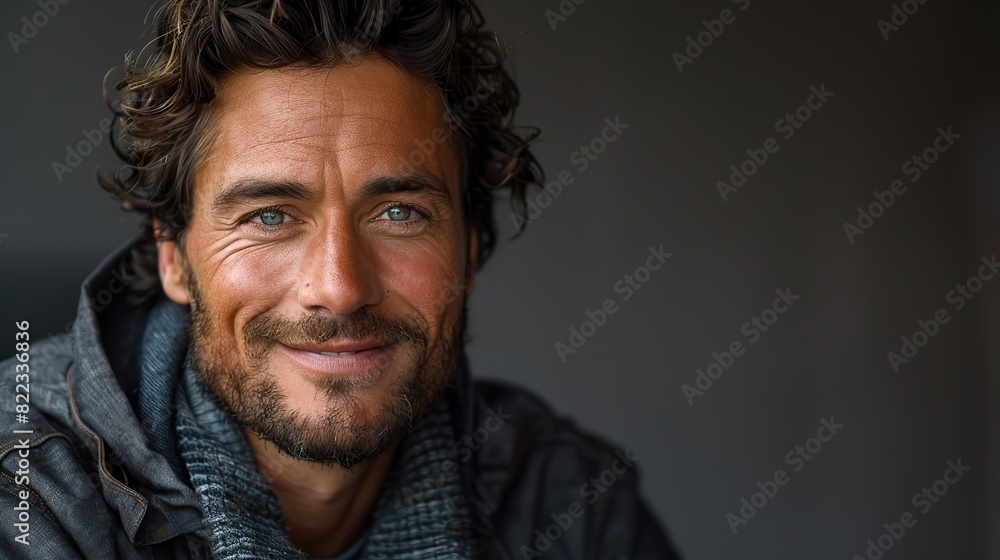 portrait of a handsome man smiling against grey background.stock photo portrait of a handsome man smiling against grey background.stock photo