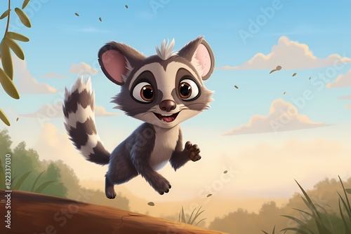 cute cartoon ferret is jumping high in the air