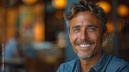 confident businessman with short dark hair smiles in a casual headshot portrait.illustration