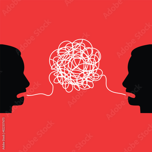 difficult communion between two people. cartoon simple flat trend modern graphic art design isolated on red background. concept of brawl and hard