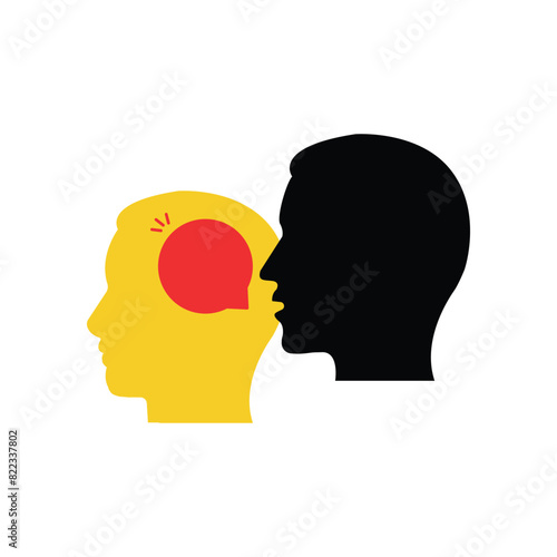 two heads with talk bubble like gossip icon. flat cartoon trend modern simple secret whisper logotype graphic art design isolated on white background.