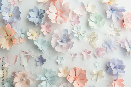 Pastel Paper Flowers Arrangement on White Background   Delicate and Elegant Floral Art