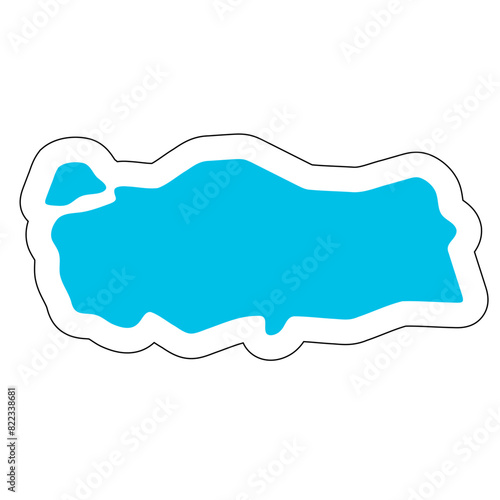 Turkey country silhouette. High detailed map. Solid blue vector sticker with white contour isolated on white background.