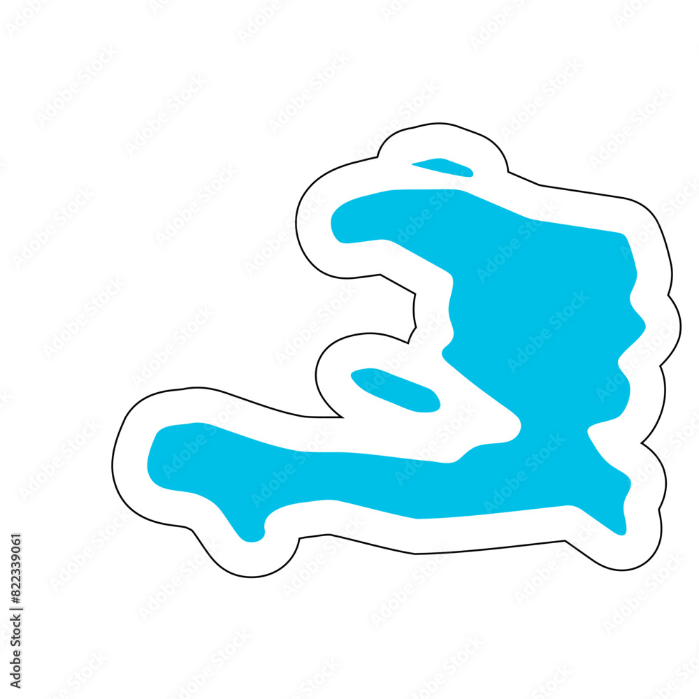 Haiti country silhouette. High detailed map. Solid blue vector sticker with white contour isolated on white background. Haiti country silhouette. High detailed map. Solid blue vector sticker with white contour isolated on white background.