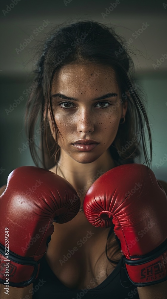 Woman Wearing Red Boxing Gloves Woman Wearing Red Boxing Gloves