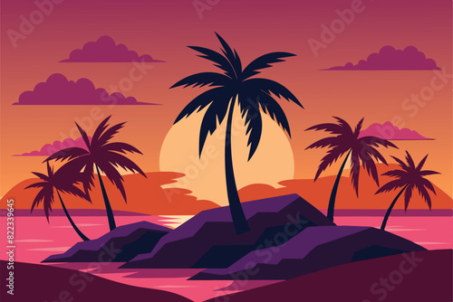 Vector of Palm Trees on and Island at Sunset design