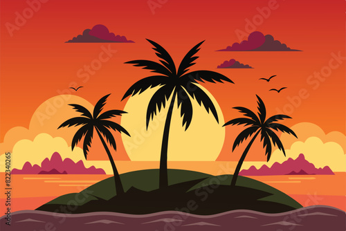 Vector of Palm Trees on and Island at Sunset design