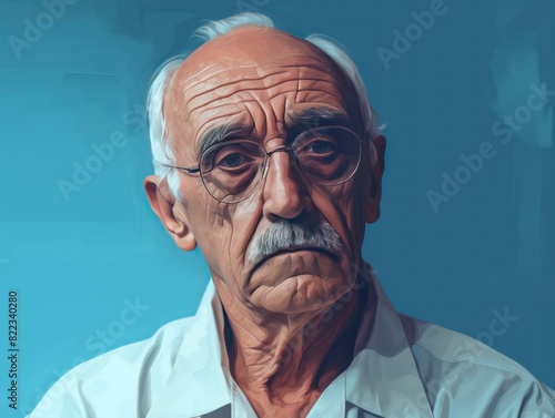 Turquoise background sad european white man grandfather realistic person portrait older person beautiful bad mood old man Isolated on Background ethnic 