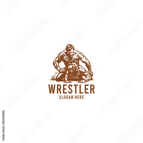 Wrestler vintage logo vector illustration