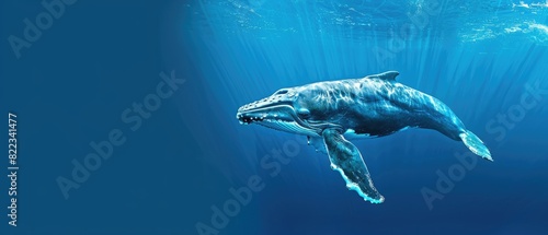 Gentle whale with blank copyspace on a deep blue background © 220 AI Studio