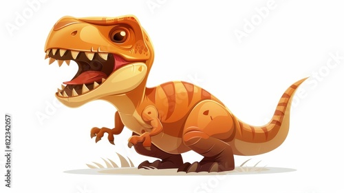 This illustration for kids features a cartoon image of a happy and funny dinosaur known as a tyrannosaurus. © Mark