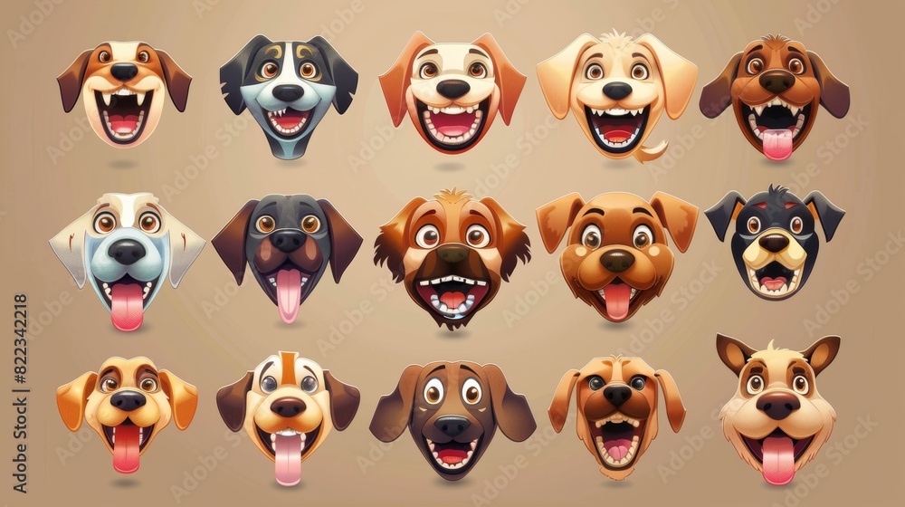 Modern cartoon dog faces for design. Modern cartoon dog faces for design.