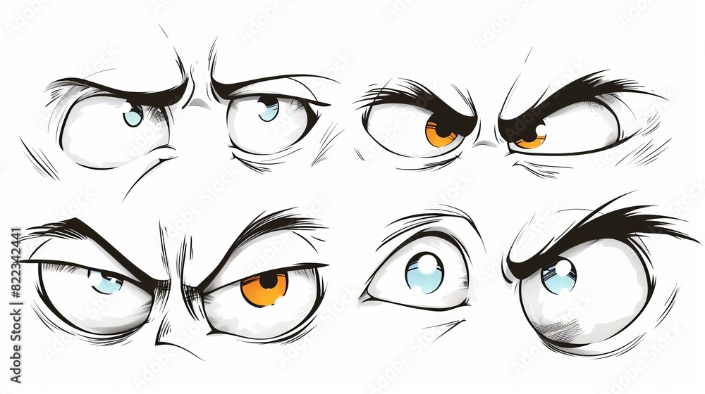 Animated eyes. Cartoon human eye expressions, angry and happy facial expressions. Caricatures of comic characters and emotional doodles of human eyes. Modern illustration icons. Animated eyes. Cartoon human eye expressions, angry and happy facial expressions. Caricatures of comic characters and emotional doodles of human eyes. Modern illustration icons.