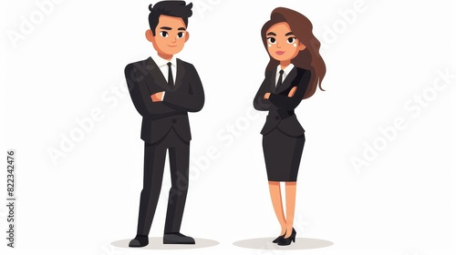 Businessman and woman cartoon characters on a white background. Concept design for teamwork. Flat modern illustration.