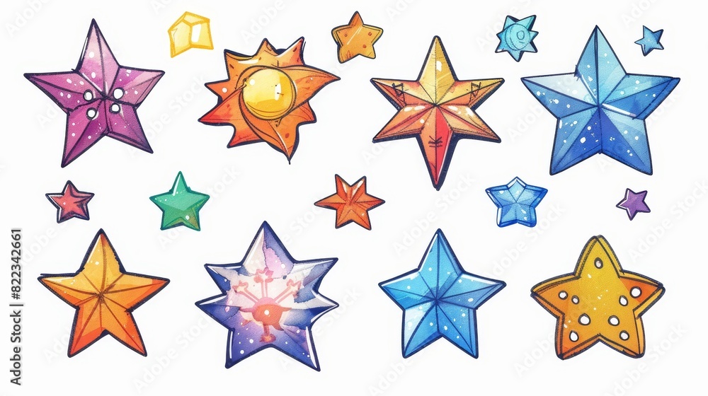Sketch cartoon watercolors with stars in style.