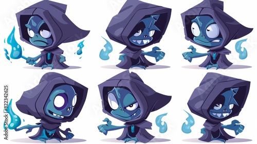 The evil cartoon character is shown wearing a black hood in this modern illustration. The gradients are simple, and some elements are separately layered. photo