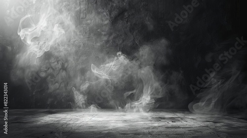 dark abstract cement wall with floating smoke in gradient studio room 3d illustration background