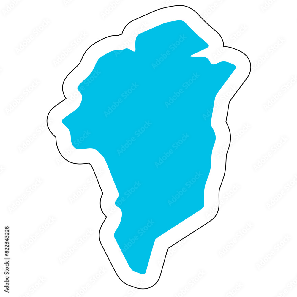 Greenland silhouette. High detailed map. Solid blue vector sticker with white contour isolated on white background. Greenland silhouette. High detailed map. Solid blue vector sticker with white contour isolated on white background.