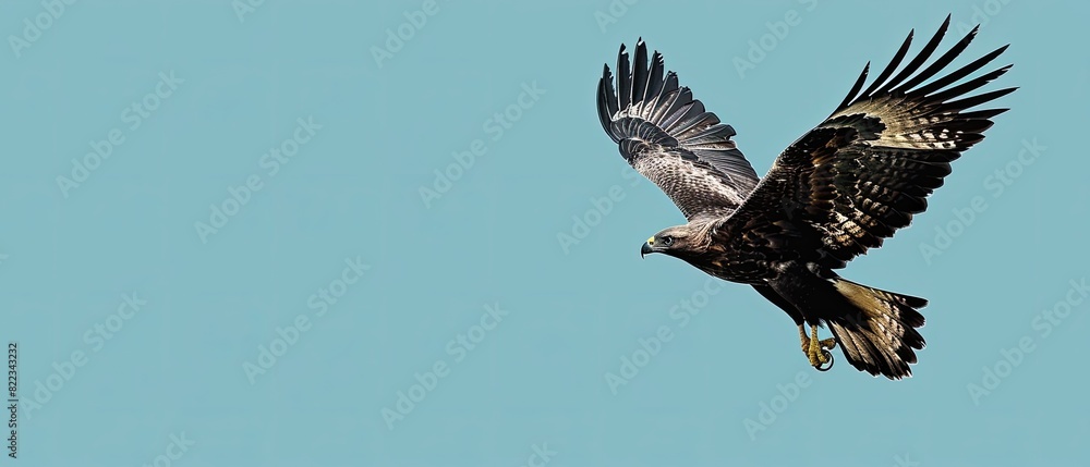 Fototapeta premium Majestic hawk with copyspace on a sky blue background