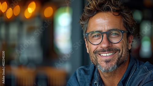 casual businessman with glasses smiles confidently for a close up portrait.illustration