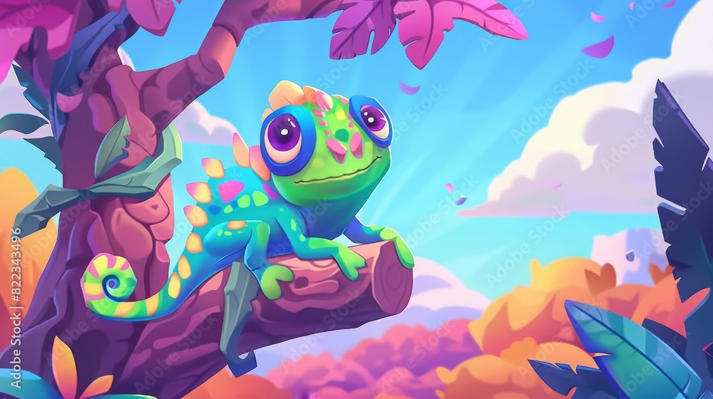 This cute cartoon chameleon banner contains space for a copy (Stock AI) This cute cartoon chameleon banner contains space for a copy (Stock AI)