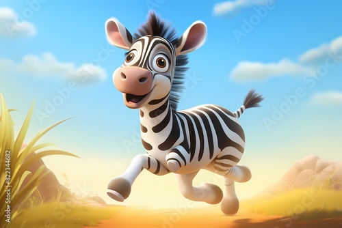 Cute zebra cartoon is jumping high in the air
