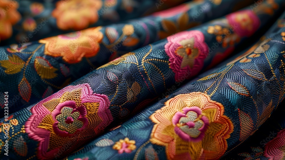 Fototapeta premium Background Texture, Close-up of woven fabric with intricate patterns and rich colors Illustration image,