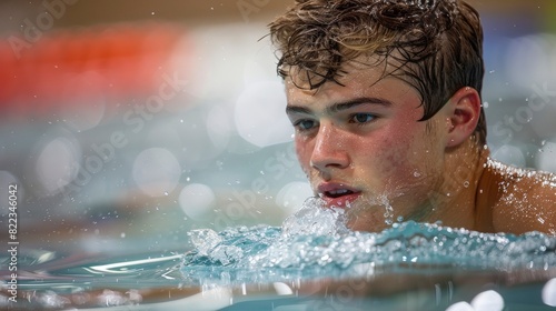 Swimmer taking a breath during a freestyle race