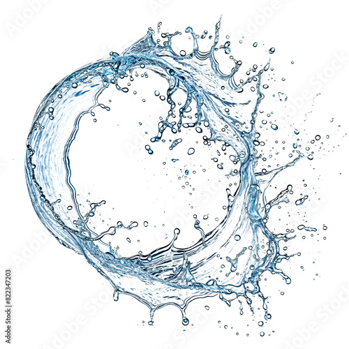 Blue water spinning with small bubbles, flowing in the shape of a wave on a transparent PNG background - Generative AI
