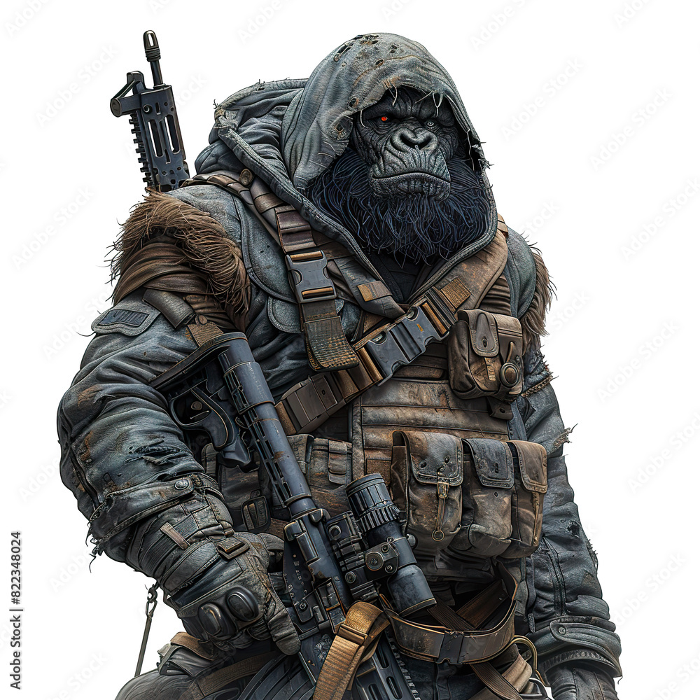 Obraz premium Wild Gorilla cartoon holding guns. A soldier Gorilla cartoon Illustration