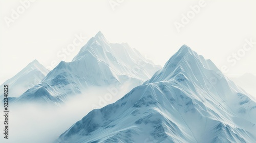 Three mountains range from far to near, continuously stretching in a white space. © imlane