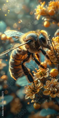 A bee pollinating a flower. photo