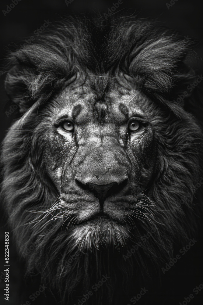 Fototapeta premium Illustration of Strength (card 8) with a lion's face divided into light and shadow, symbolizing courage and inner strength.