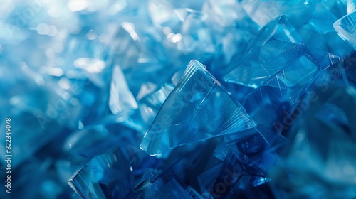 Abstract close-up of blue plastic shards with vivid textures and light play photo