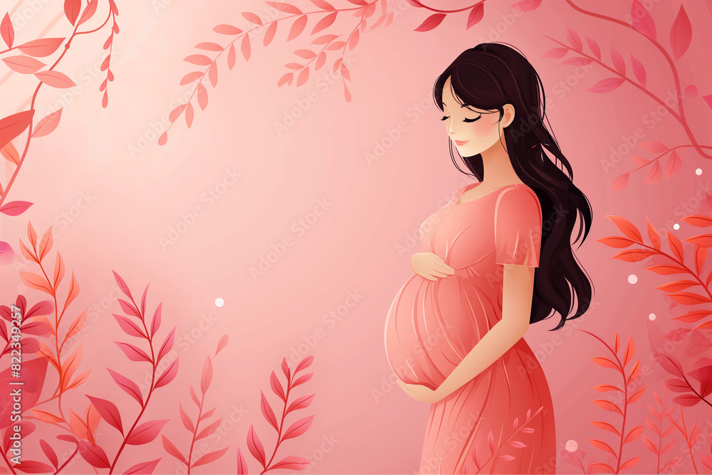 “Elegant Pregnancy Glow - Side Profile of Expectant Individual in Pink” “Elegant Pregnancy Glow - Side Profile of Expectant Individual in Pink”