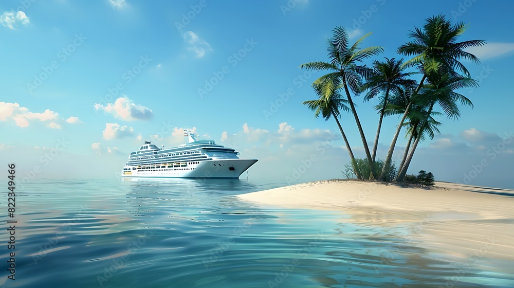 Obraz premium Cruise ship passing tropical islands.