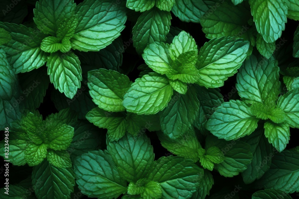 Top view of verdant fresh mint leaves creating a natural green textured background Top view of verdant fresh mint leaves creating a natural green textured background
