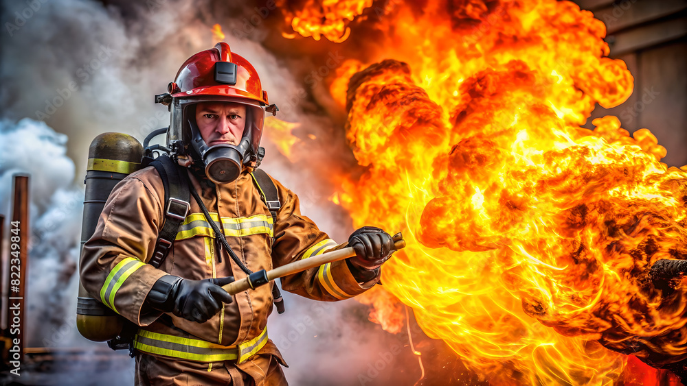 a firefighter with a fireman wearing a gas mask and a fireman's helmet a firefighter with a fireman wearing a gas mask and a fireman's helmet
