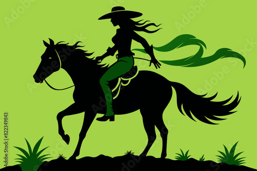 A Vector Silhouette of a Spirited Rodeo Cowgirl