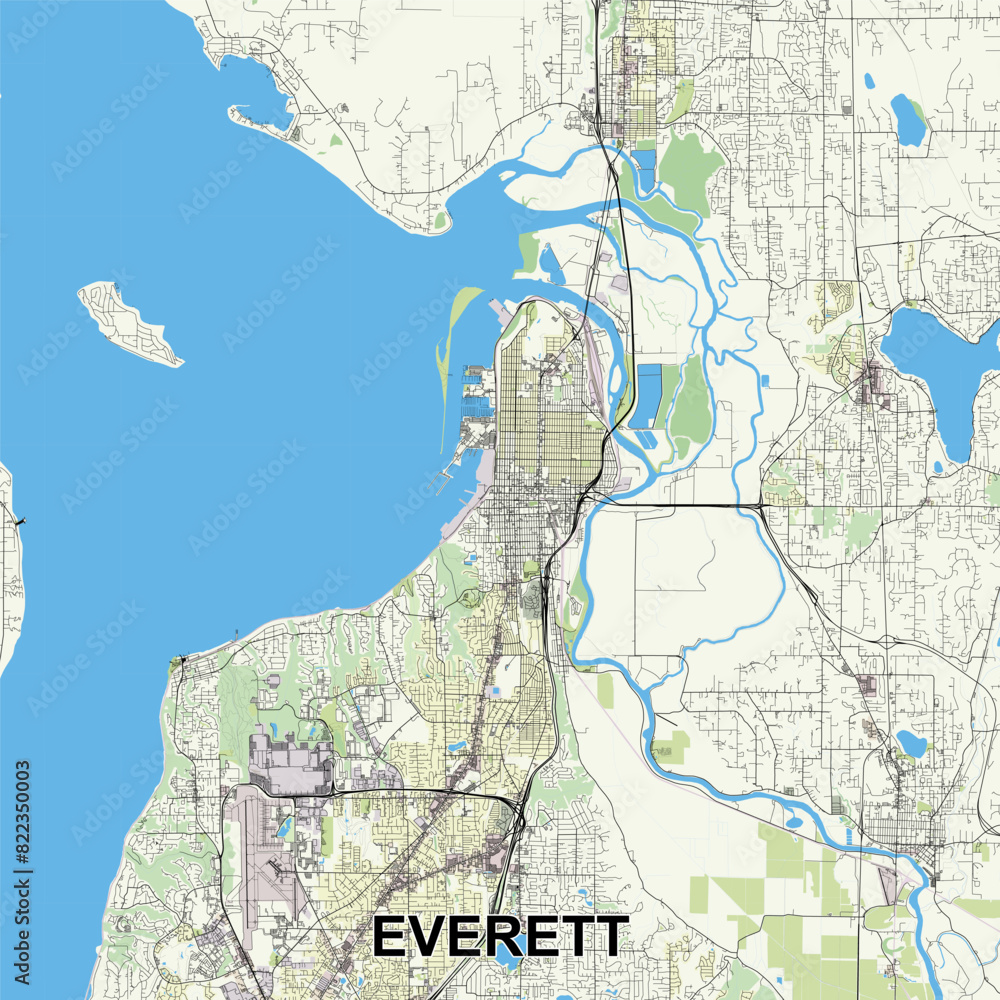 Fototapeta premium Everett, Washington, USA map poster art