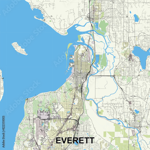 Everett, Washington, USA map poster art