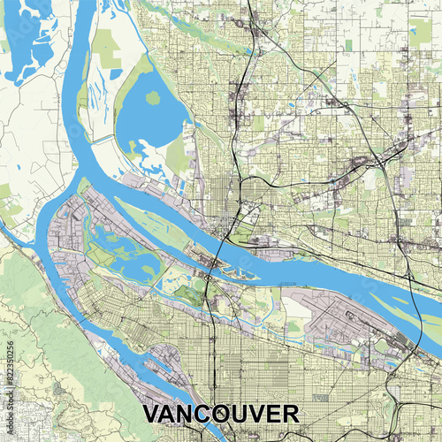 Vancouver, Washington, USA map poster art