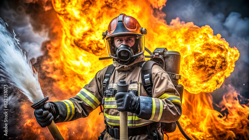 a firefighter holds a stick in his hand and holds a stick in his hand photo