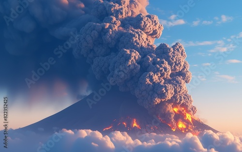 Volcanic eruption. Lava flows. A natural disaster. Colorful image. Banner, poster, background. Copy space