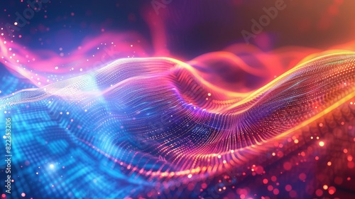 Abstract wave background with dots and lines moving in space. Technology illustration. Futuristic modern dynamic wave. 3d rendering. © PX Studio
